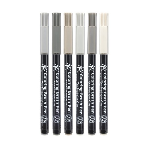 Set 6 Brush Pen Urban Koi Coloring - Toni di grigio